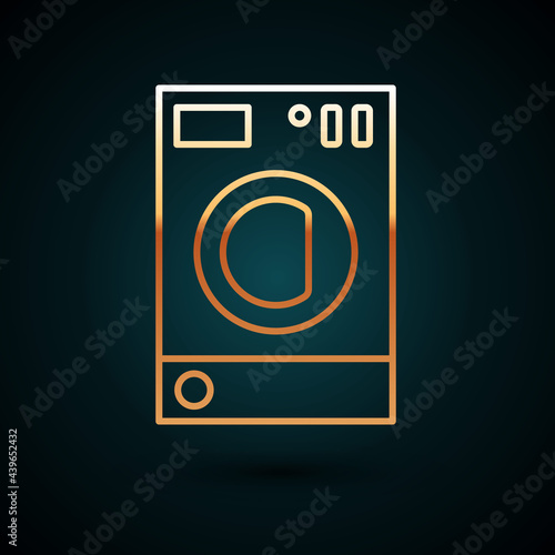 Gold line Washer icon isolated on dark blue background. Washing machine icon. Clothes washer - laundry machine. Home appliance symbol. Vector