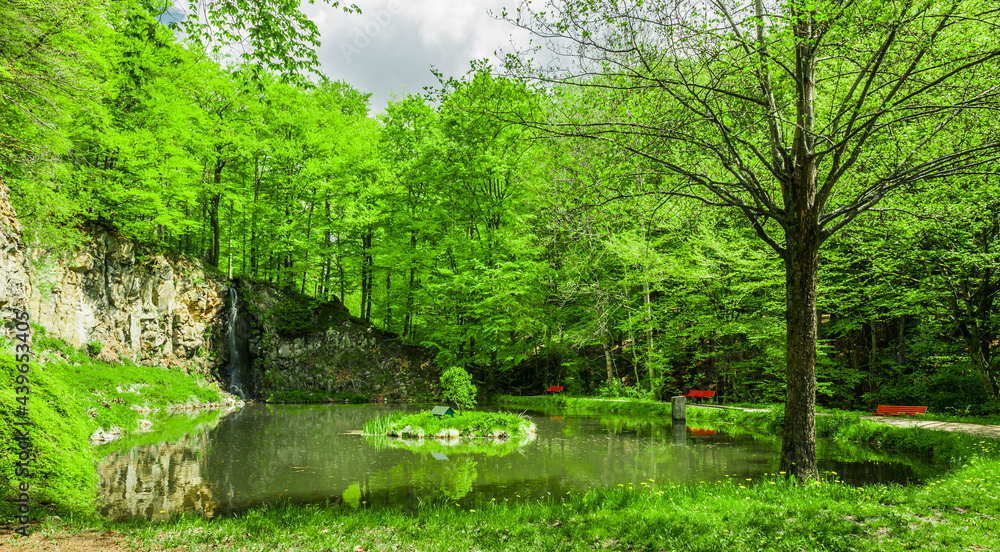 Wasserspiegelung in einem schönen Waldsee Wasserspiegelung in einem schönen Waldsee