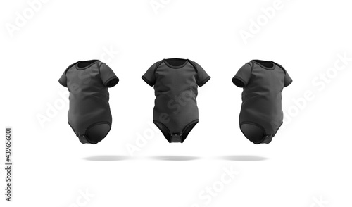 Blank black half sleeve baby bodysuit mockup, front side view photo