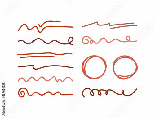 Set of isolated underlines and circles drawn by hand. Doodle, sketch. Vector illustration.