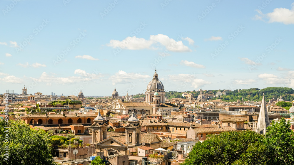 Rome. From a terrace at Villa Borghese, a beautiful view of some of the roman domes.