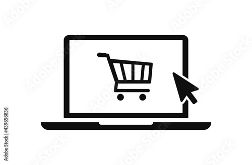 Online shopping on laptop icon