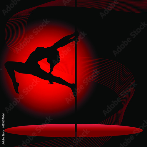 Beautiful silhouette of young women dancing a striptease. Sexy pole dancing