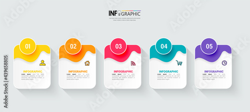 Infographics design template, 3D Business concept with 5 steps or options, can be used for workflow layout, diagram, annual report, web design.Creative banner, label vector.	
