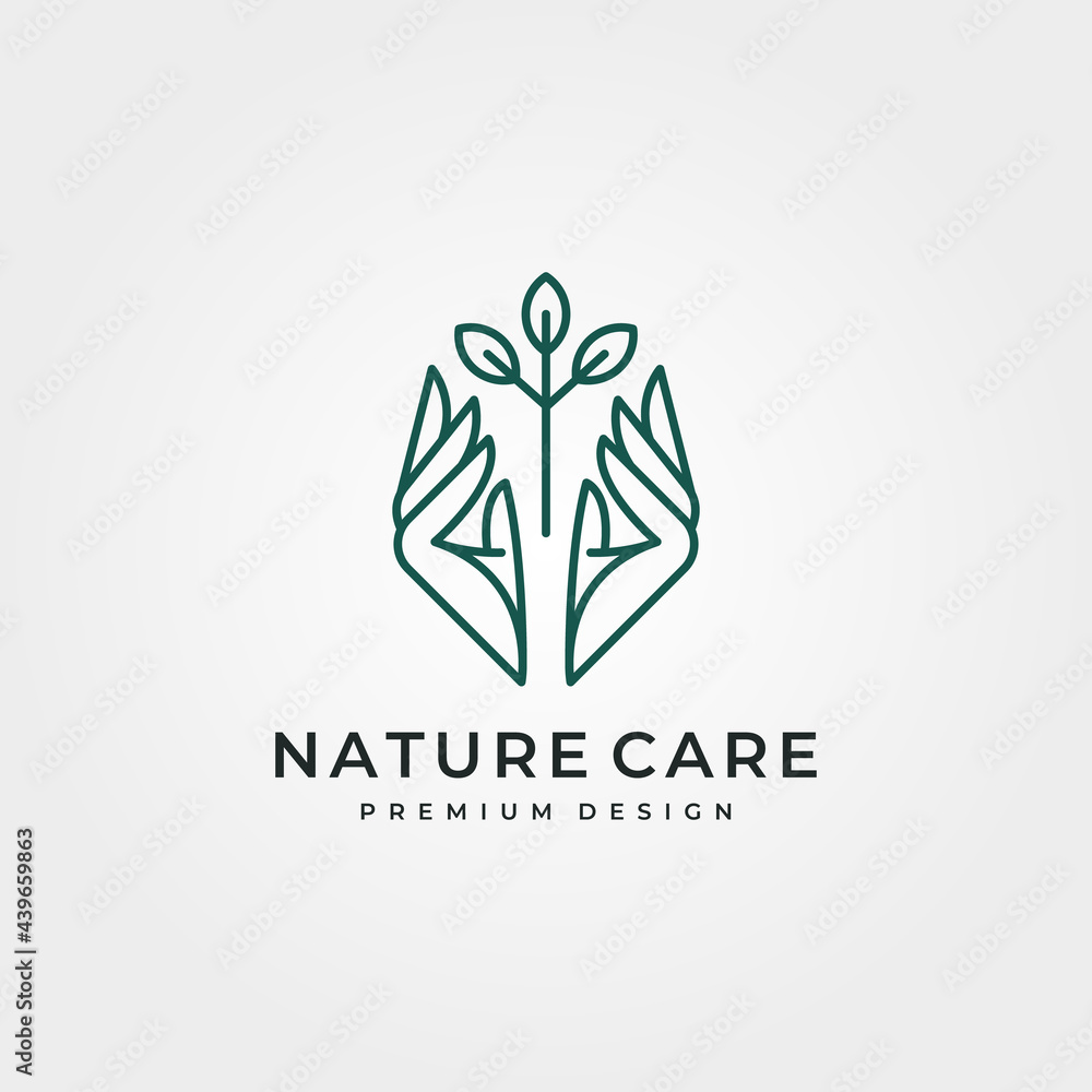 nature tree care logo vector design, line art hand and tree logo vector ...