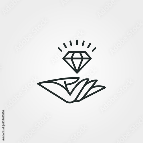 logo of diamond and hand line art vector symbol illustration design