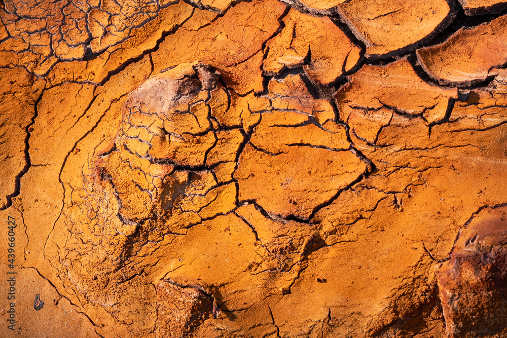 Cracked surface of dry ground in sunlight Cracked surface of dry ground in sunlight