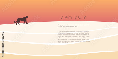 Africa theme, Leopard walks in the desert, abstract shapes and landscape. Abstract posters in minimalistic style. Vector Template with copy space for invitation, cards or banner and  poster