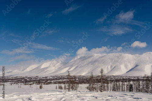 Landscape in the winter ski hiking in the mountains of the Urals