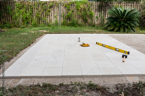 New patio being built in a back yard