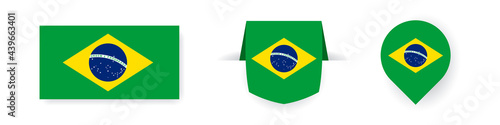 Brazil flags. Label, point icon and simple flag. Vector illustration