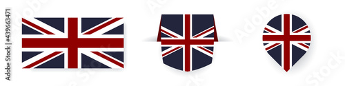 Flags of the Great Britain. Label, point icon and simple flag. Vector illustration