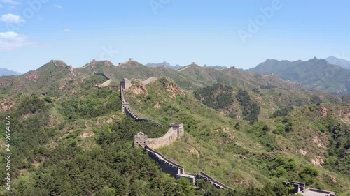 Drone shot of Great Wall of China.