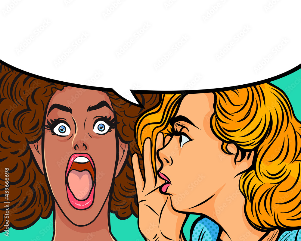 Gossip woman whispering secret or news in ear Gossip woman whispering secret or news in ear