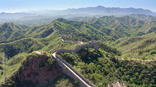 Drone shot of Great Wall of China.