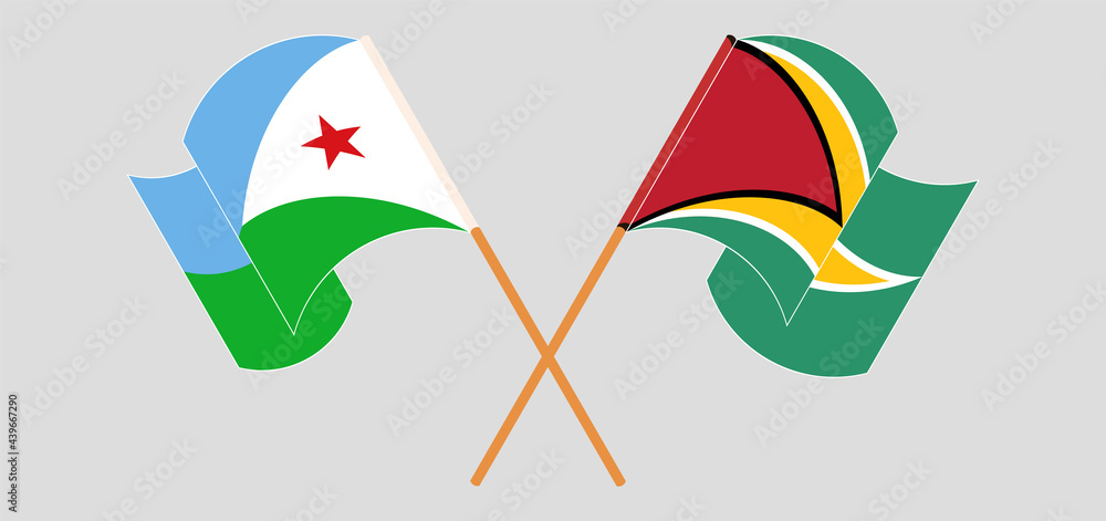 Crossed and waving flags of Djibouti and Guyana Crossed and waving flags of Djibouti and Guyana