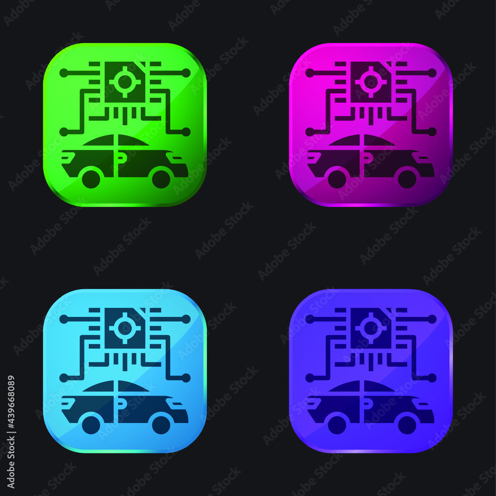 Artificial Intelligence four color glass button icon