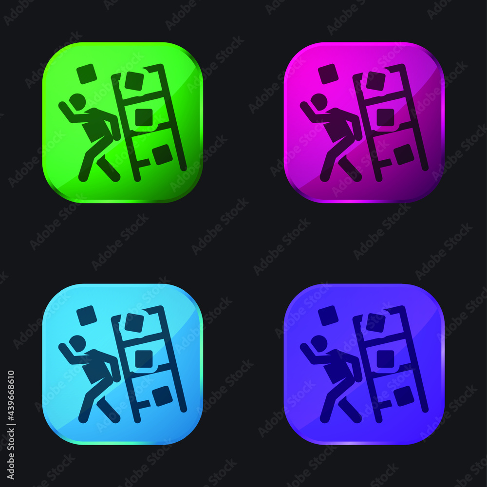 Accident four color glass button icon Accident four color glass button icon