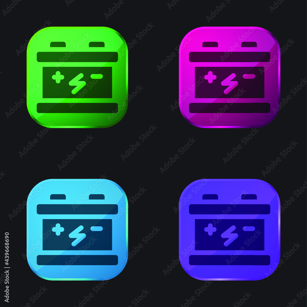 Battery four color glass button icon Battery four color glass button icon