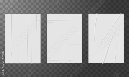 Set of bad glued papers realistic vector illustration isolated on transparent background.