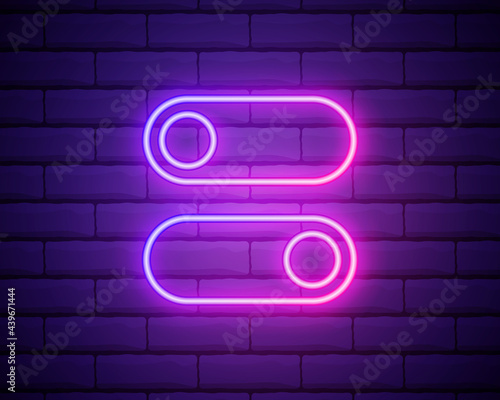 On and Off lamp Neon light Toggle switch button. Vector illustration. Fluorescent light vector illustration isolated on brick wall