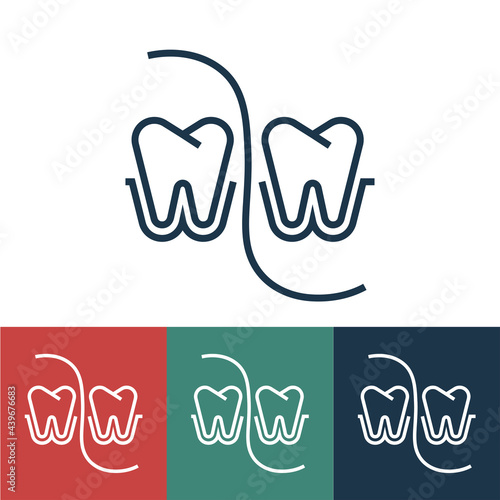 Line icon tooth with dental floss