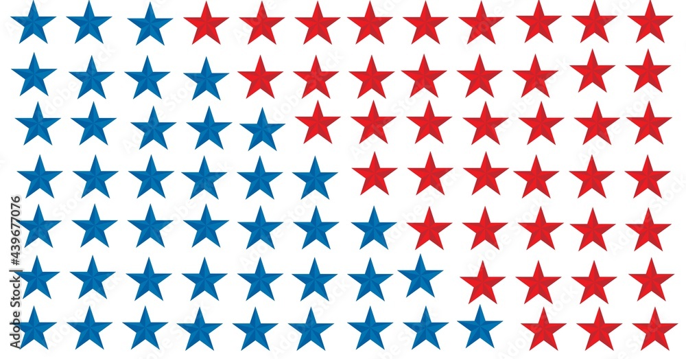 Composition of diagonally divided blue and red stars filling white background Composition of diagonally divided blue and red stars filling white background