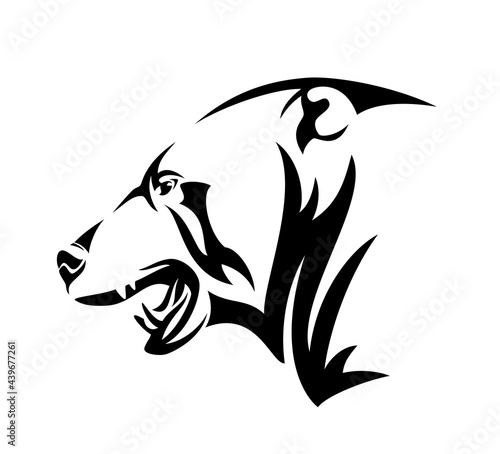 polar bear side view head outline - black and white vector portrait of fierce roaring animal