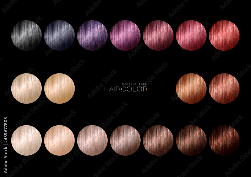 Set of hair color samples. Color chart for hair dye. Tints. Hair color