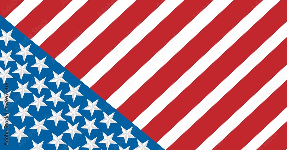 Fototapeta premium Composition of white stars on blue triangle and red and white stripes of american flag