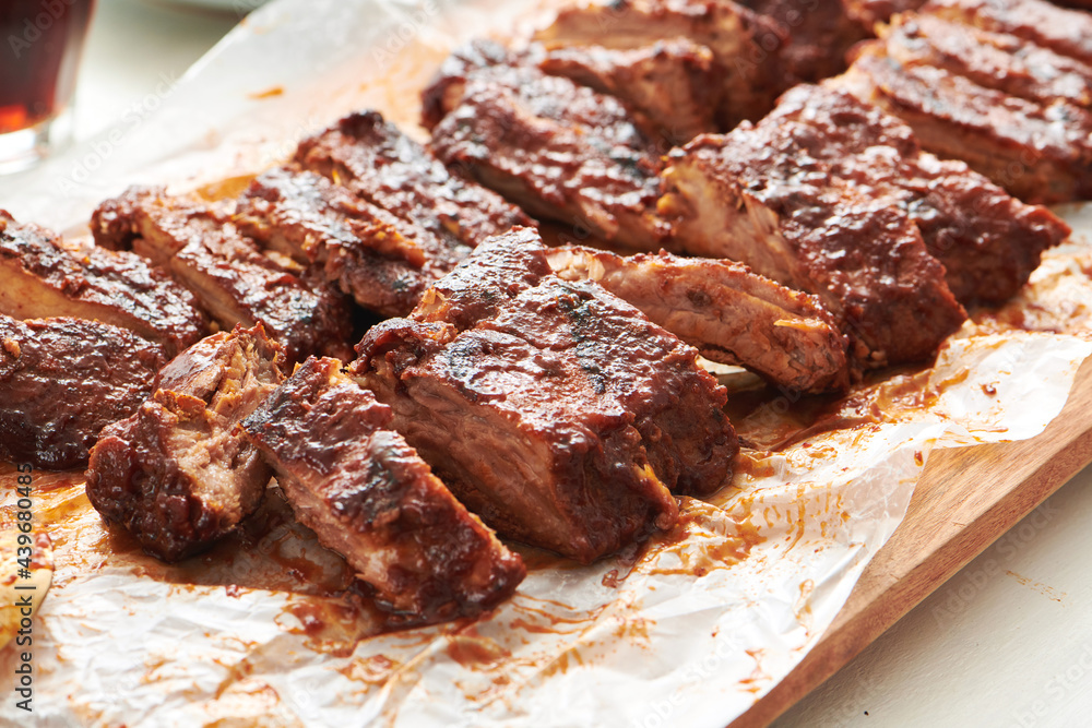 Barbecue Spare Ribs Cut on Platter Barbecue Spare Ribs Cut on Platter