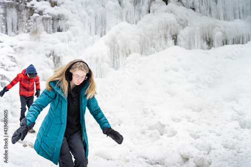 Slippery Ice Exploring Tiffany Falls Hamilton Frozen Waterfall i photo