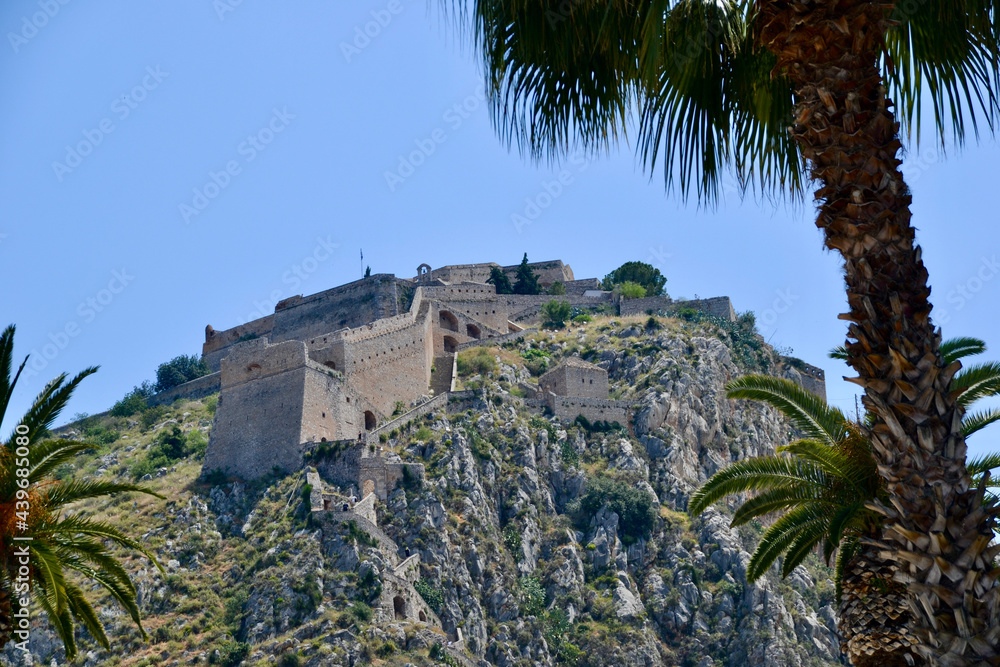 Fortress of Palamidi in Nafplio Greece -A Venetian-built fortress ruins set atop a hill & offering sea views, reached by 857 winding steps. Fortress of Palamidi in Nafplio Greece -A Venetian-built fortress ruins set atop a hill & offering sea views, reached by 857 winding steps.