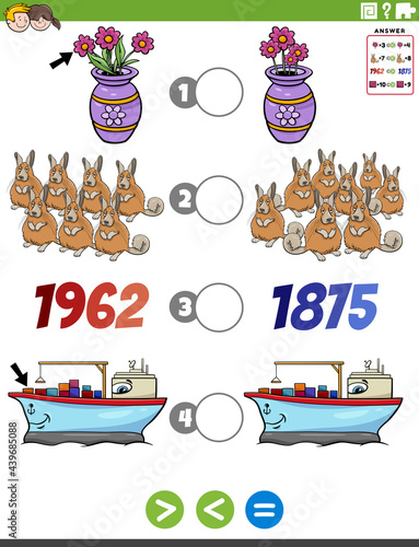 greater less or equal cartoon task for kids