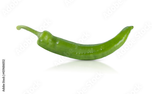 Green hot chili peppers isolated on white background.