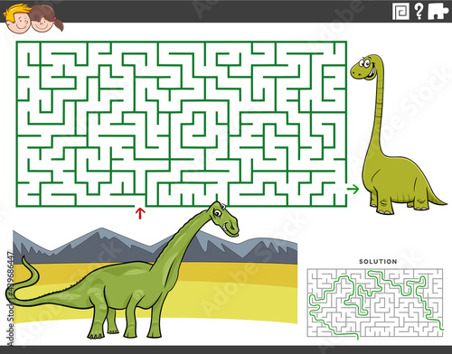 maze educational game with cartoon dinosaurus