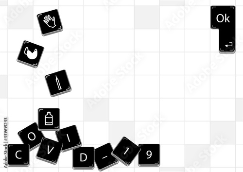 Teclas de computadora con imágenes y letras sobre covid