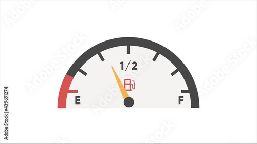 Empty Fuel gauge icon. Low Gasoline indicator. Animated Fuel indicator isolated on white. Video