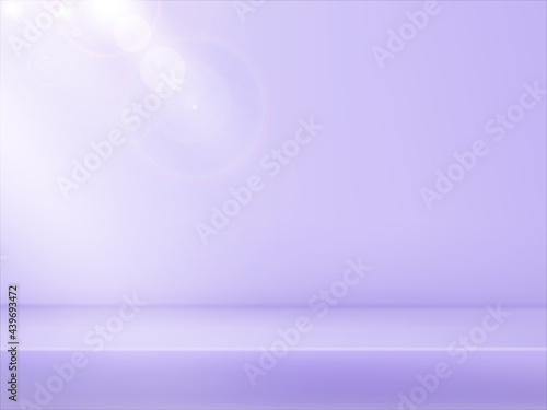 Abstract delicate lilac platform, gradient background with beams of spotlights and bokeh light.