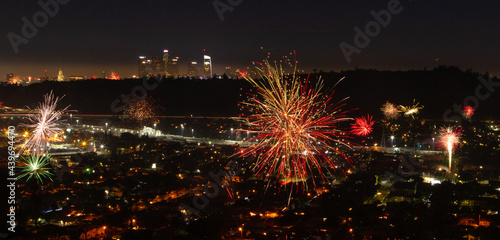 Fireworks in Highland Park with downtown Los Angeles in the distance © James