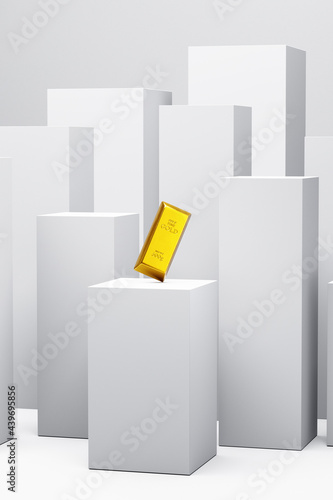 Gold bar bullion as cast bar on a display podium