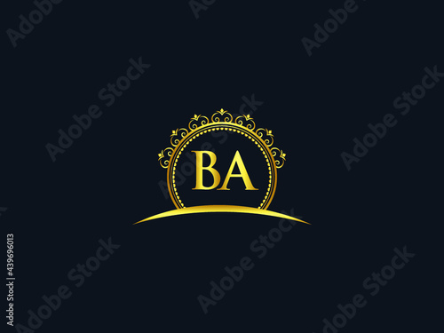 Initial BA Letter, Luxury ba Logo Icon Vector For Hotel, Heraldic, Jewelry, Fashion, Royalty With Gold Color Image Design