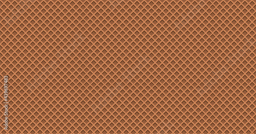 Chocolate waffle vector texture, ice cream cone background, brown wafer pattern. Biscuit banner. Cartoon bakery illustration