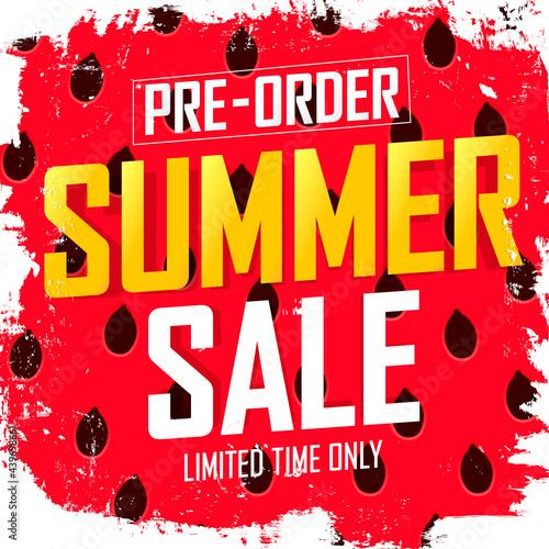 Pre-Order Summer Sale, discount poster design template, promo shopping banner, vector illustration