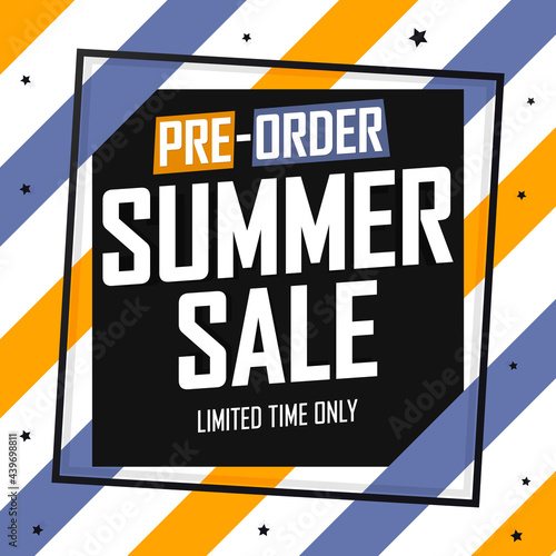 Pre-Order Summer Sale, discount poster design template, promo shopping banner, vector illustration