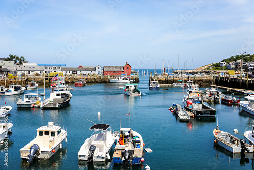 The harbor at Rockport, Maine., filled with boats and sunshine. photo