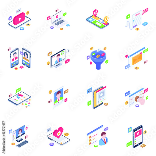 Pack of Media Technology Isometric Icons 

