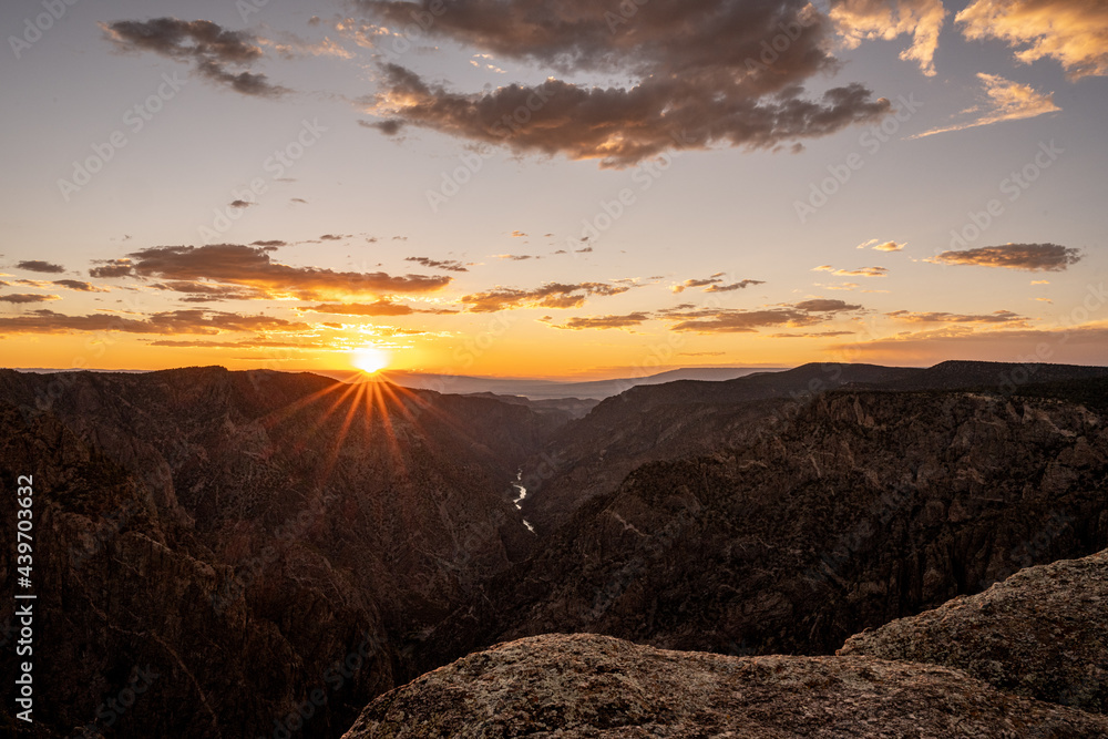 Burst Of Light On The Horizon At Sunet View In Black Canyon