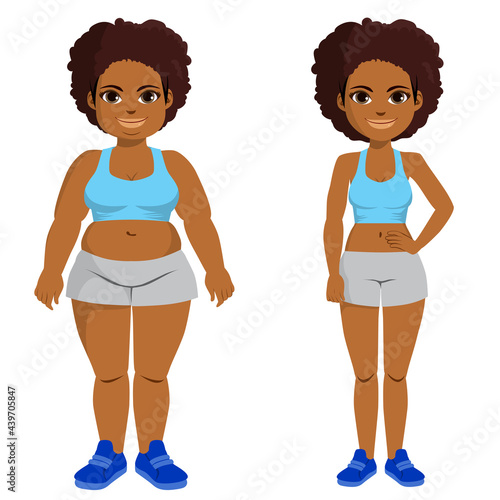 Young beautiful fat and slim black woman beauty at any size concept