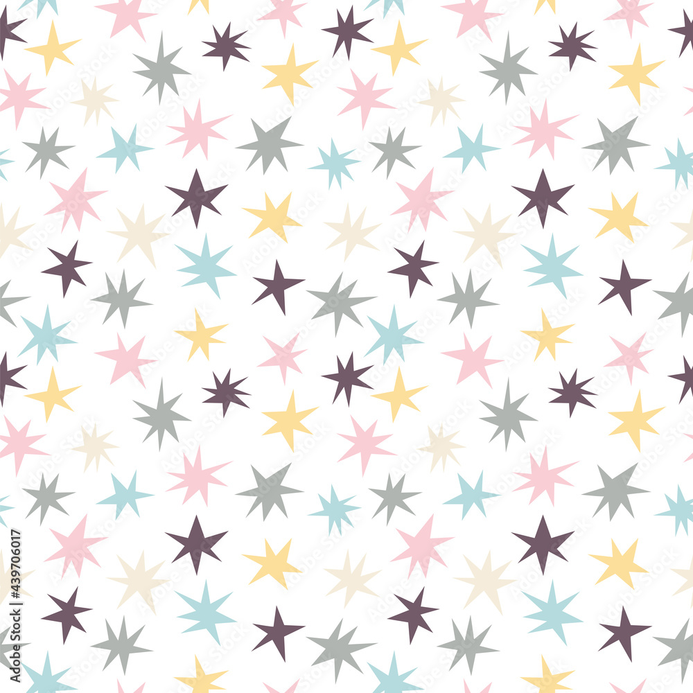 Scandinavian seamless pattern with stars. Cute background with colored shooting stars. Flat style Scandinavian seamless pattern with stars. Cute background with colored shooting stars. Flat style
